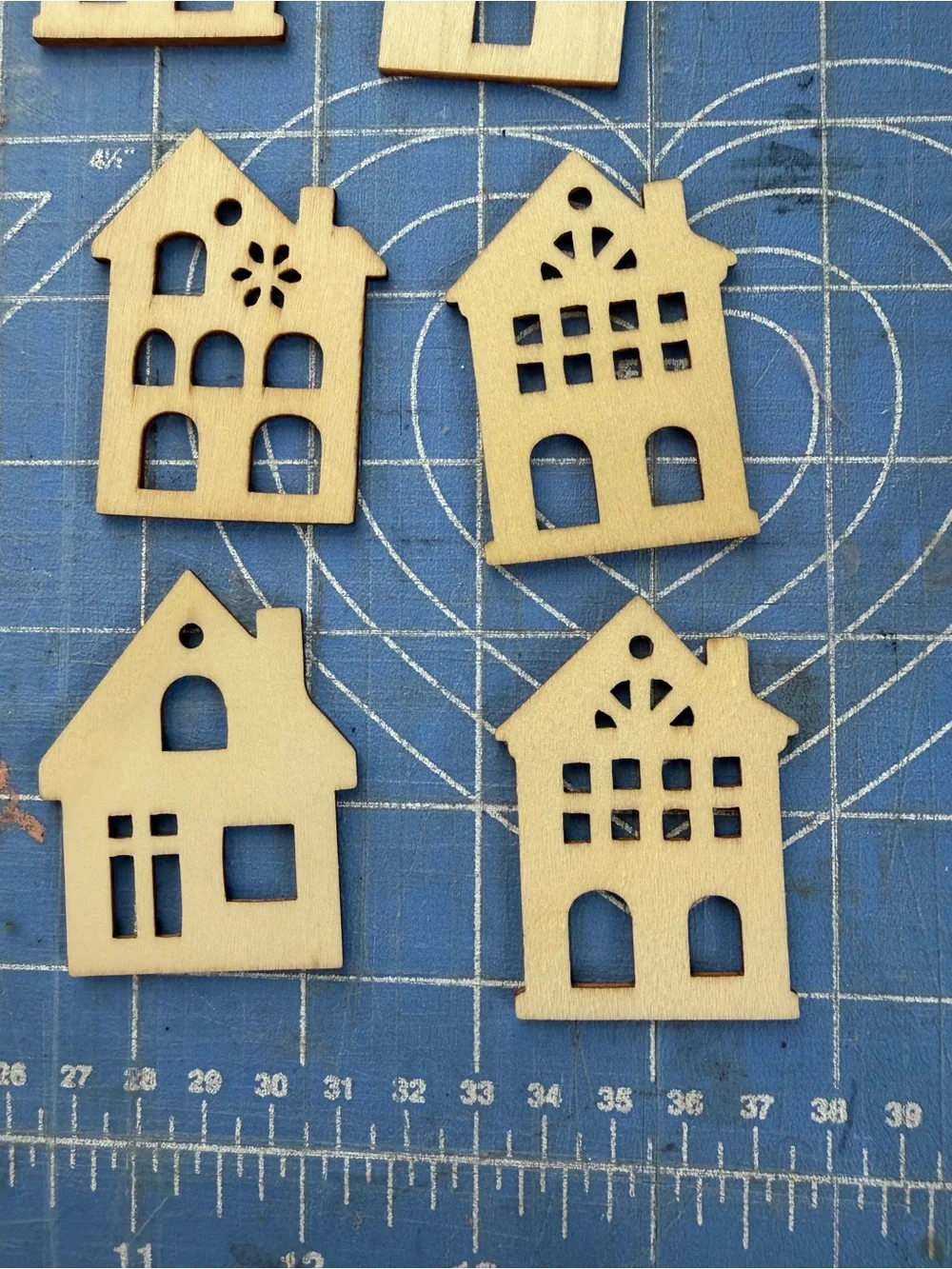 Wooden Mini House ornaments- Natural Light Wood 28 pieces
